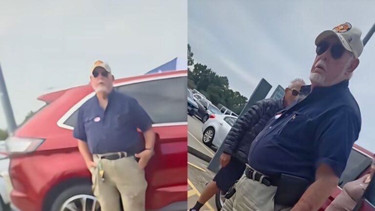 Texas woman films man confronting her about disabled parking outside Tompkins High School early voting site in Katy.