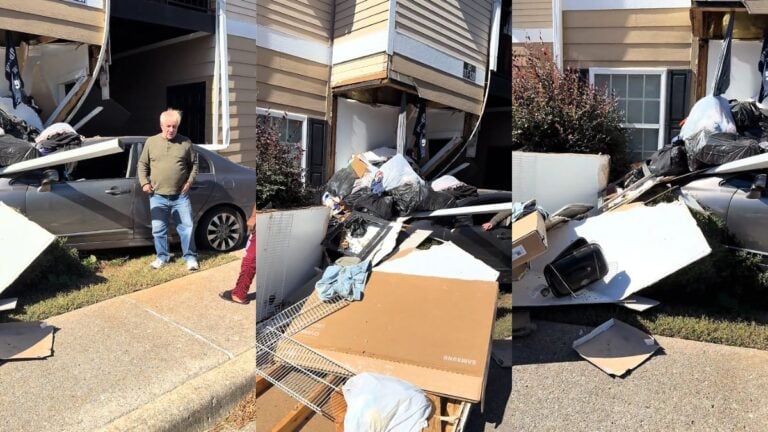 ‘Would’ve Took Jesus and All of His Disciples to Get Me Off Him’: Alabama Driver’s Apology After Apparent Apartment Crash Has Viewers Ready to Get Physical Man standing outside of car/apartment wreck.