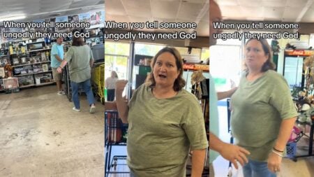‘Maybe Don’t Force Your Religion on Other People’: Georgia Woman Tells Store Manager She Needs God During Dispute Over Shoes Woman arguing in store.