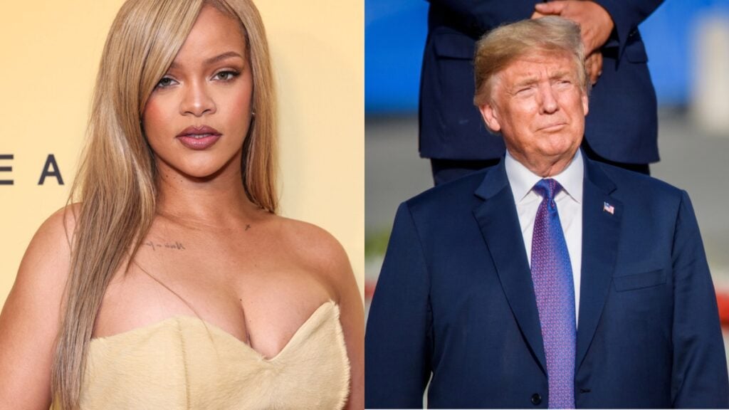 Rihanna and Donald Trump, after Rihanna said non-voters also share blame for Trump's win.