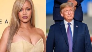 Rihanna and Donald Trump, after Rihanna said non-voters also share blame for Trump's win.