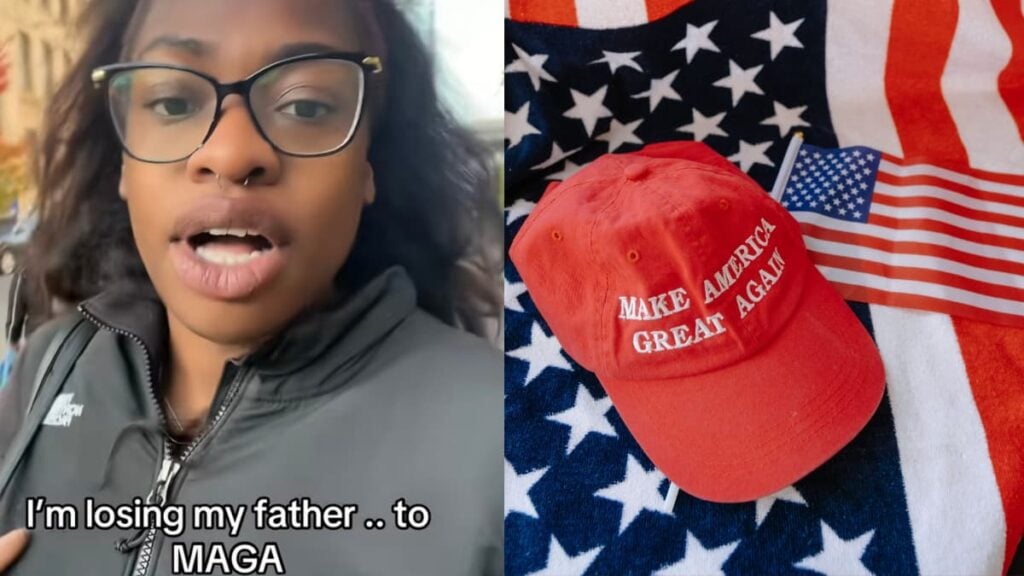 A picture of New York woman and a MAGA hat.